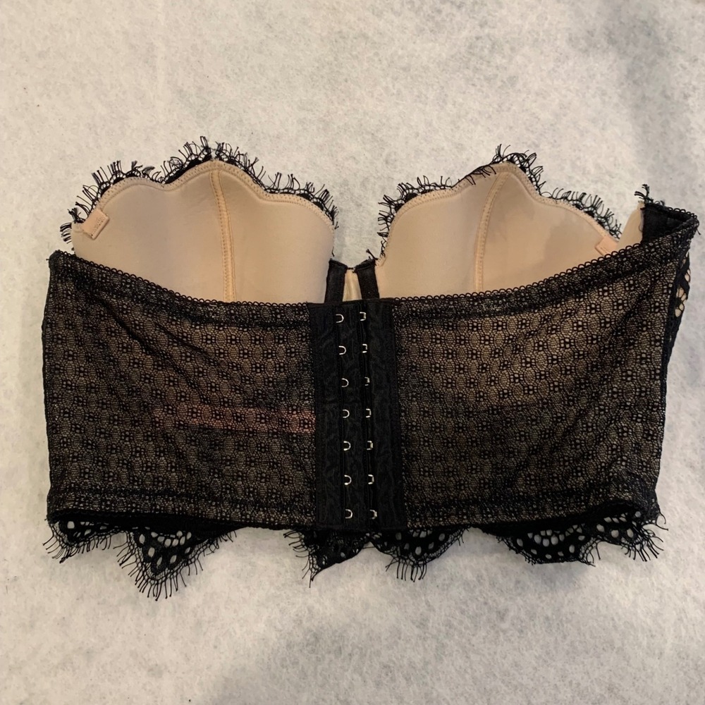 Black eyelash Lace Bra 36C Coquette Gothic Romantic strapless rage whimsigoth - Picture 3 of 5